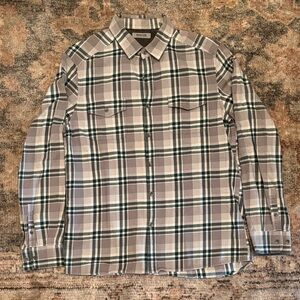 Kenneth Cole Men’s Plaid Button-Down Shirt in Beige and Dark Green